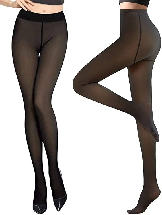 YJJY Fleece Lined Tights for Women Fake Translucent Stockings Fleece Winter Warm Tights High Wais... | Amazon (US)