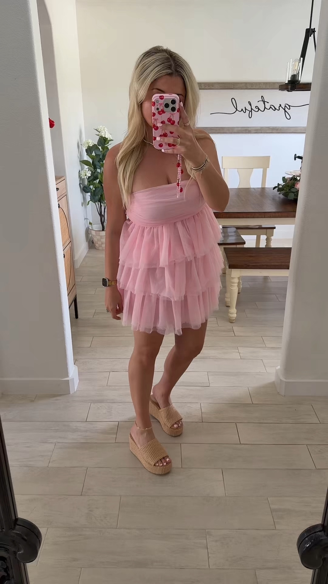 Date night outfit
Vacation 
Spring outfit
Pink mini dress size 6
Wedges are soo comfy and cute! 
Spring dress
Easter 
Beach 