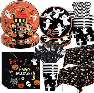 APOWBLS Halloween Party Decorations Supplies Tableware - Halloween Party Supplies, Plate, Cup, Na... | Amazon (US)