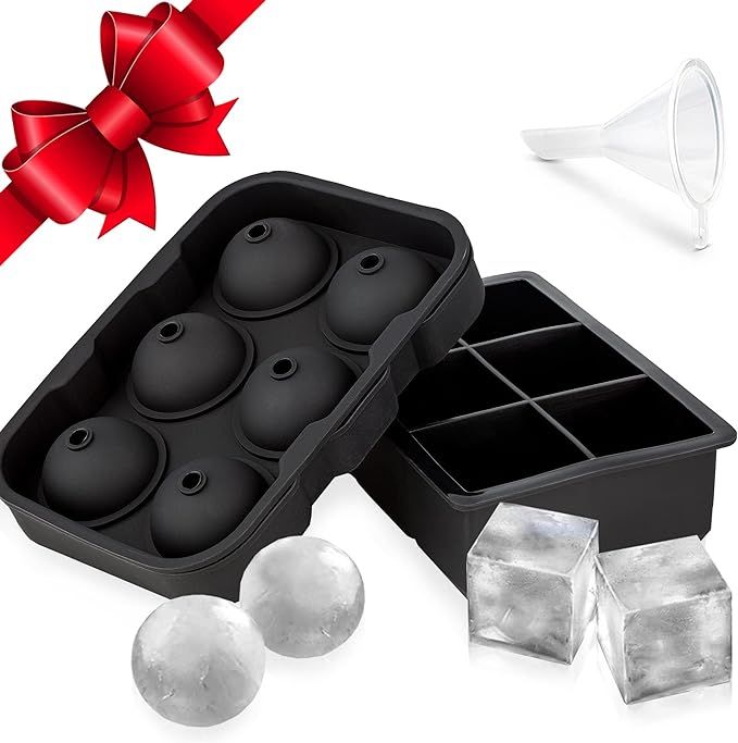 Ice Cube Trays Silicone Set of 2, Whiskey Ice Ball Mold, Ice Ball Maker Mold, Round Ice Cube Mold... | Amazon (US)