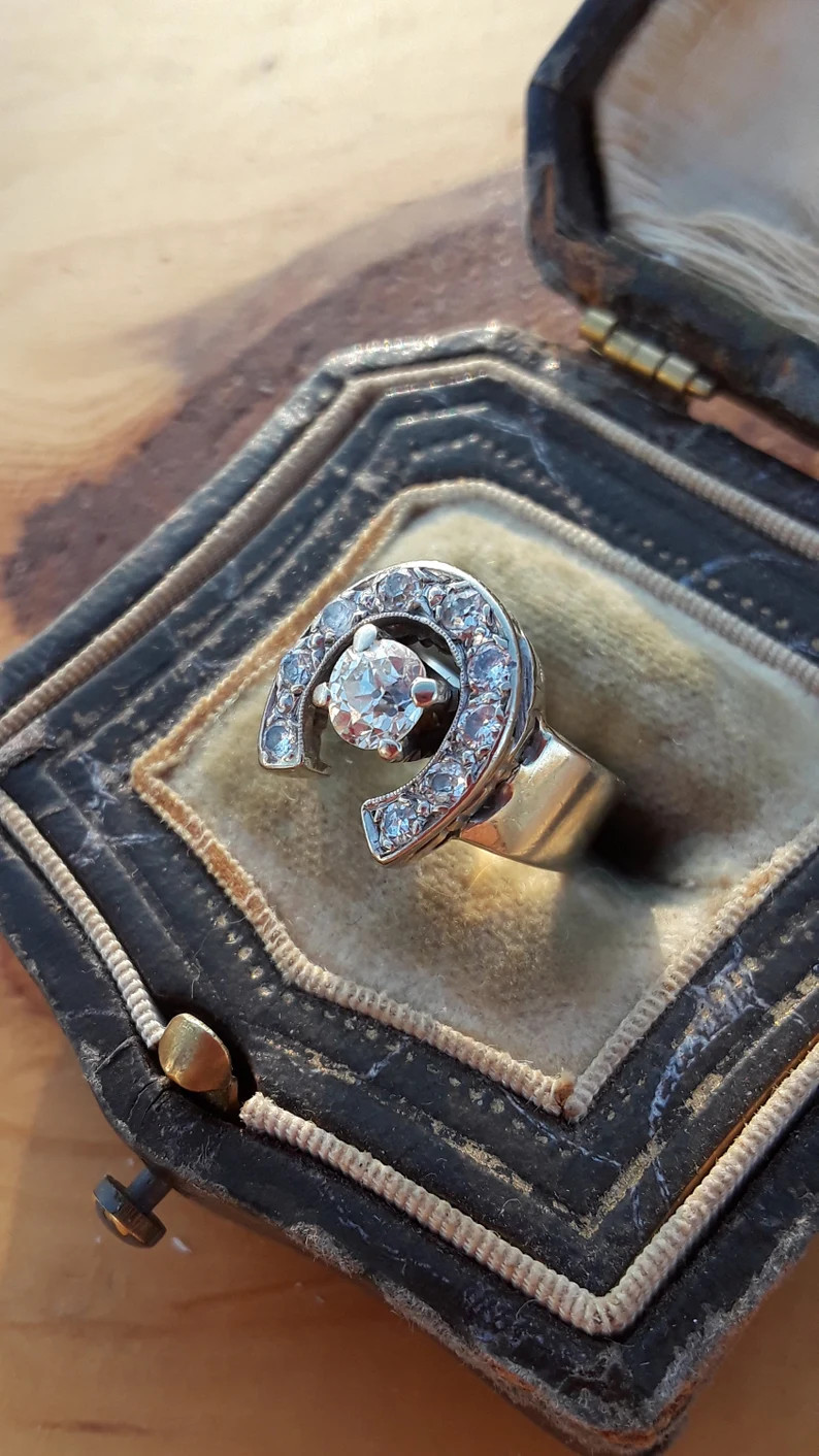 14k Gold 0.45ct Center Diamond Horse Shoe Ring Fabulous - Etsy | Etsy (US)