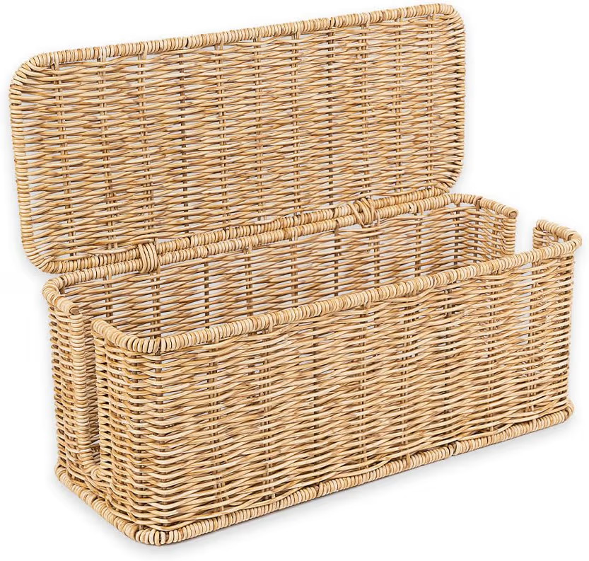 Cable Management Box, Handmade Rattan Cable Organizer, 2 Open Slots Cords Hider Box, Under Desk C... | Amazon (US)