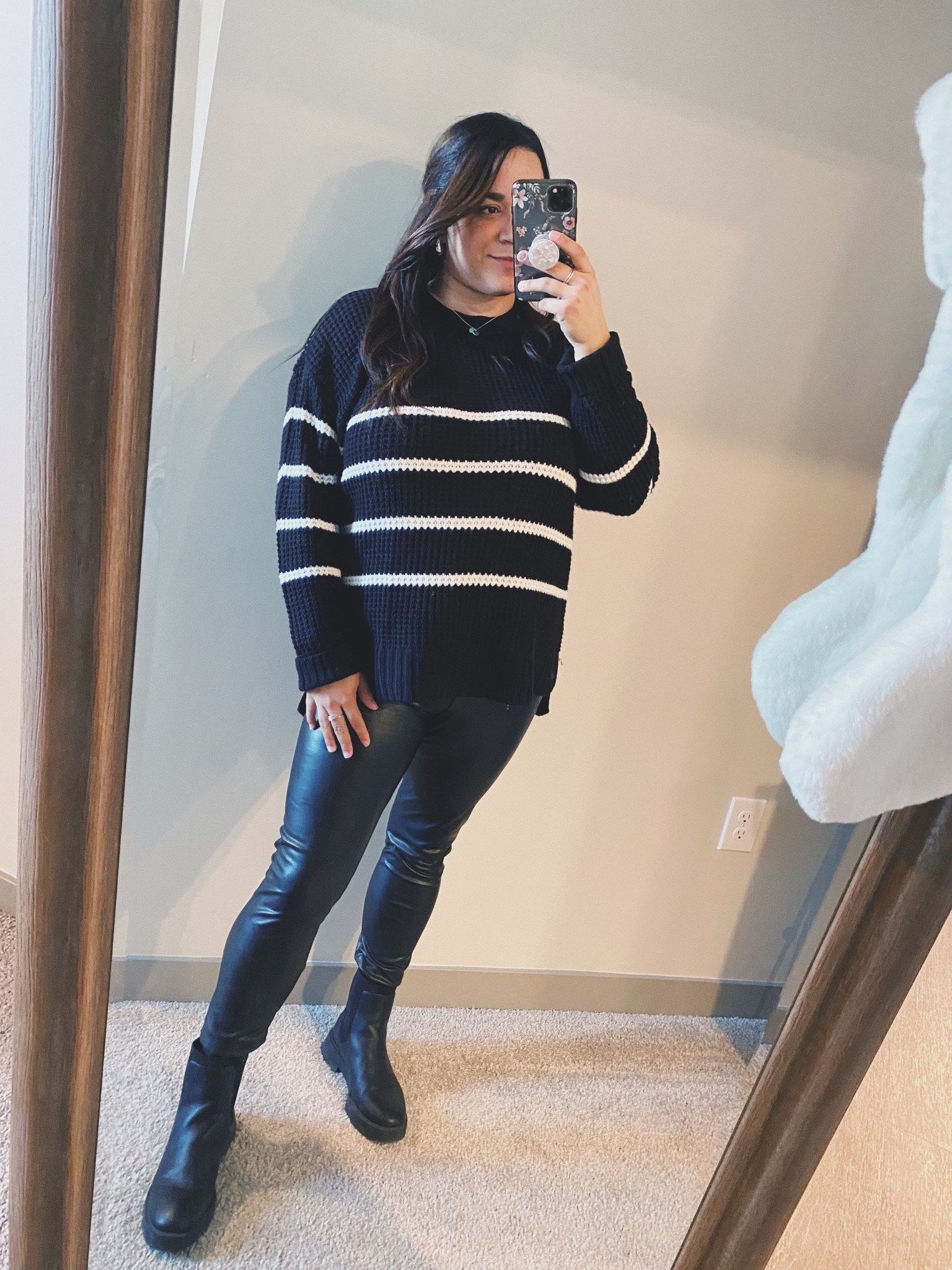 🤍 Cozy + Casual winter outfit for work, concerts, dates, family gatherings or Christmas 

🖤 Winter OOTD 

Sweaters under $20, $15 holiday outfit, leather leggings, faux leather, leggings leather pants, legs warmers, waffle crew neck sweater black and white sweater, b&w sweater black clean girl midsize under 20 natural

#LTKHoliday #LTKfindsunder50 #LTKSeasonal