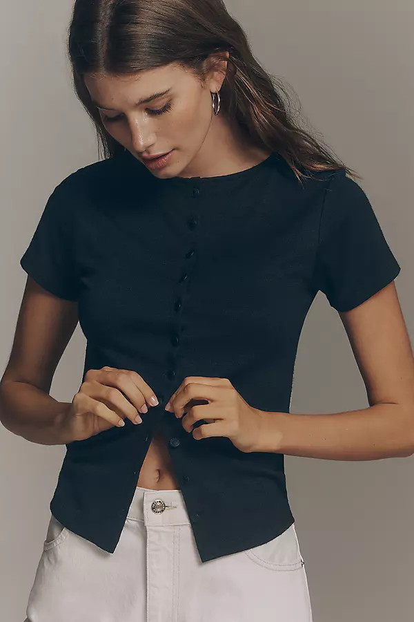 rag & bone Knit Short-Sleeve Buttondown Top | Anthropologie (US)