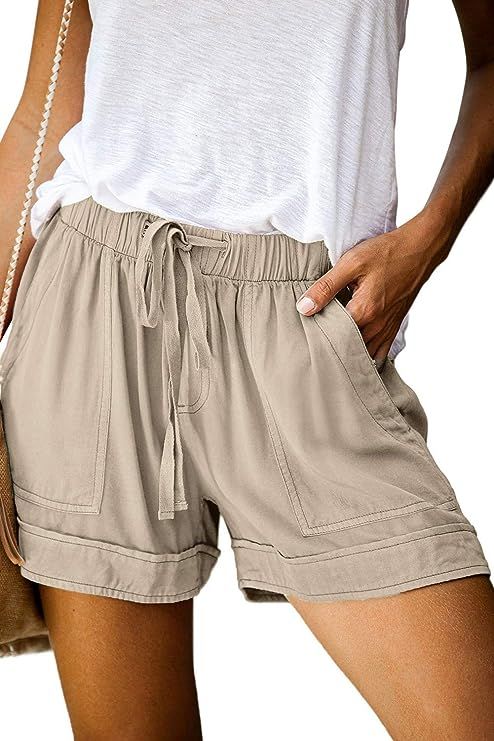 CILKOO Womens Comfy Drawstring Casual Elastic Waist Pocketed Shorts(S-XXL) | Amazon (US)