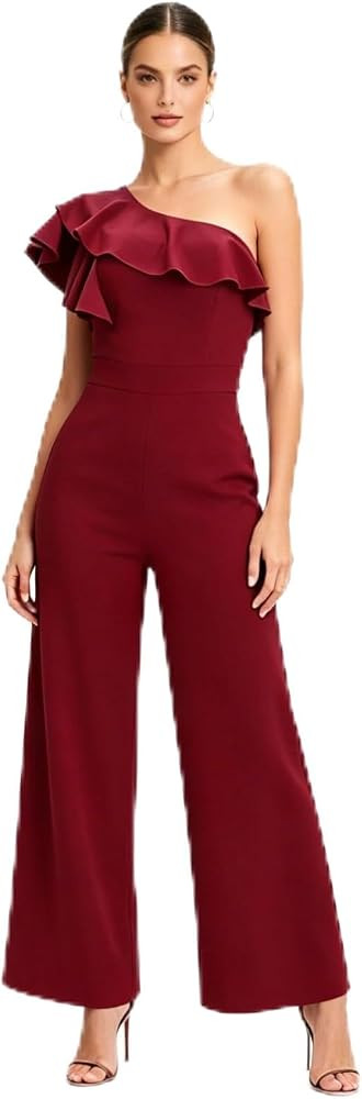 Womens Jumpsuits Casual Off Shoulder Ruffle Sleeve One Piece Outfits Stretchy Business Romper | Amazon (US)