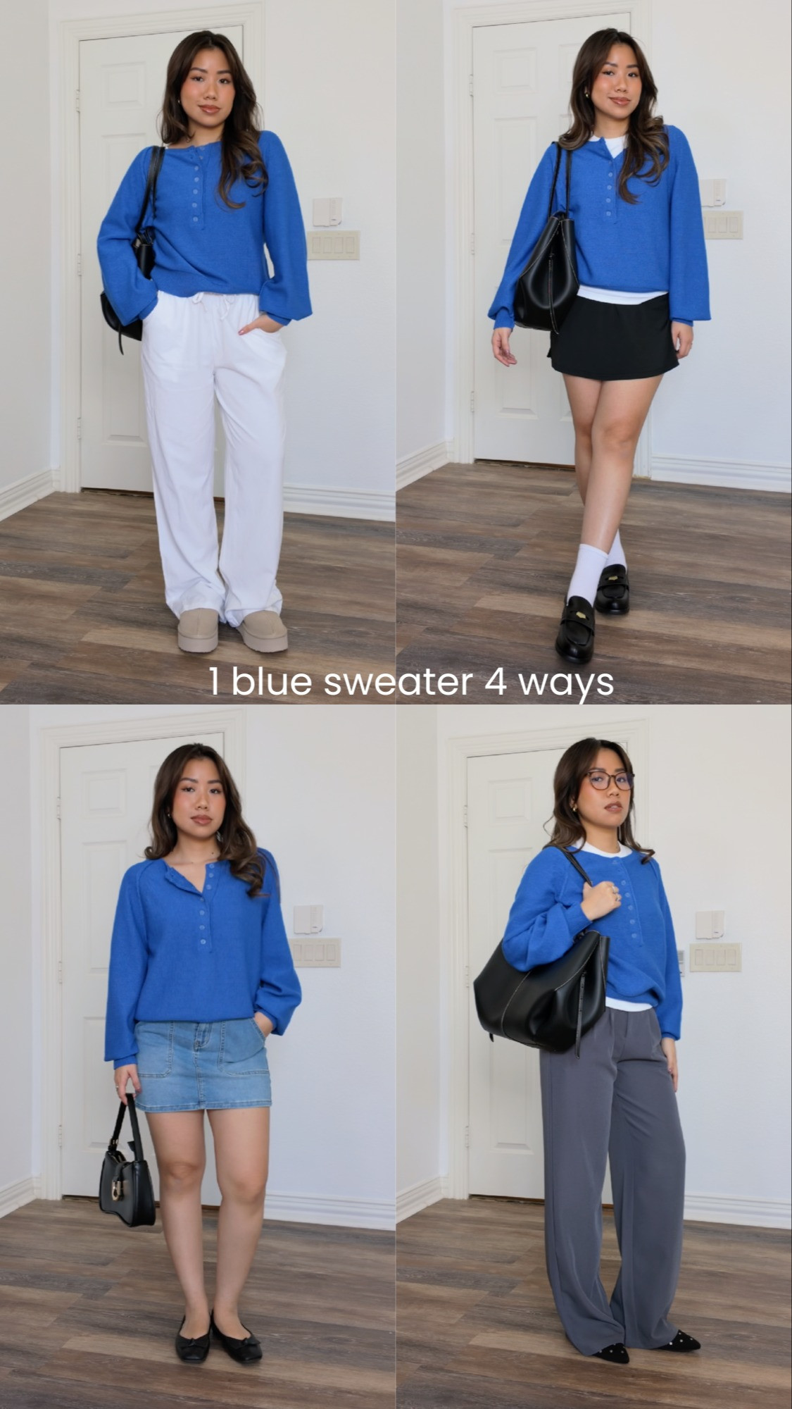 1 blue sweater styled 4 ways
Wearing everything size S, black skirt size M, shoes size 6.5 

 #LTKPetite #LTKFindsUnder50 #LTKWorkwear