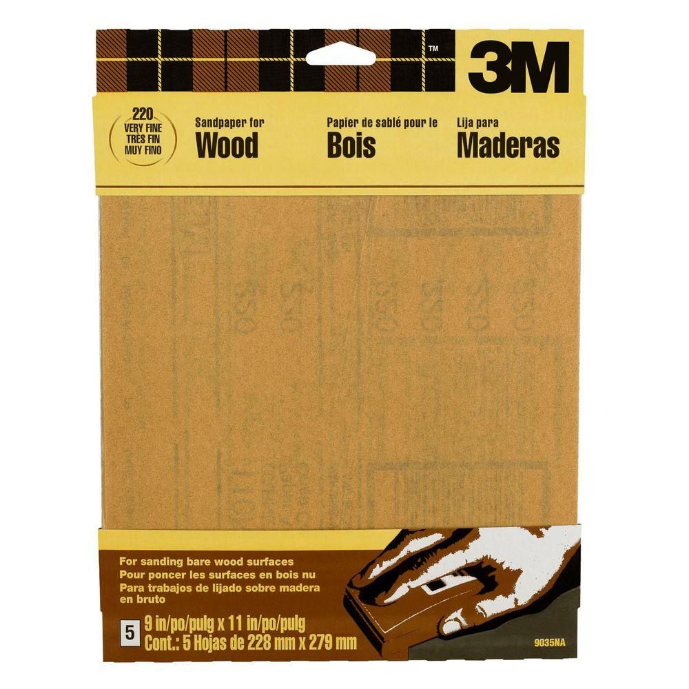 3M 9 in. x 11 in. 220 Grit Very Fine Garnet Sand paper (5 Sheets-Pack) | The Home Depot