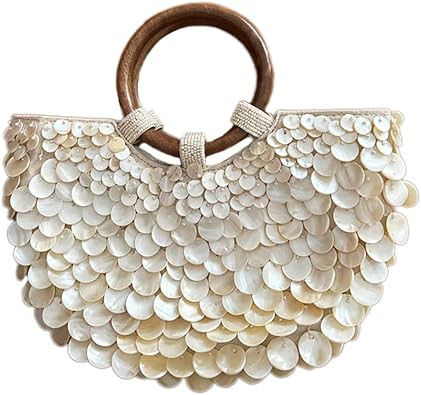Shell Beaded Clutch Purse for Women Luxury Handmade Top Handle Bag Beach Evening Handbag for Summ... | Amazon (US)