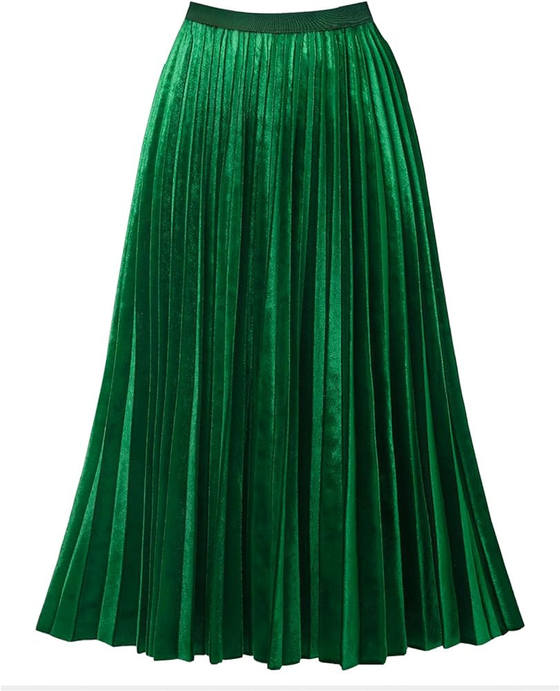 GOOBGS Women's Pleated A-Line High Waist Swing Flare Midi Skirt | Amazon (US)