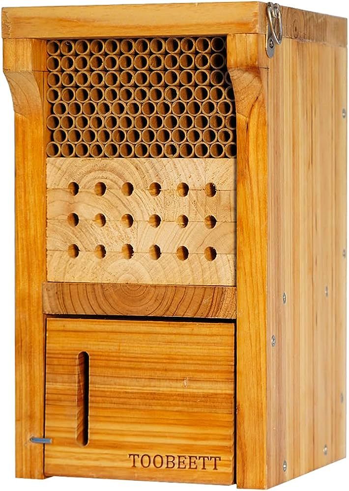 TOOBEETT Mason Bee House Wax Coated Mason Bee Hive Wooden Insect Hotel Carpenter Bee House for Ou... | Amazon (US)
