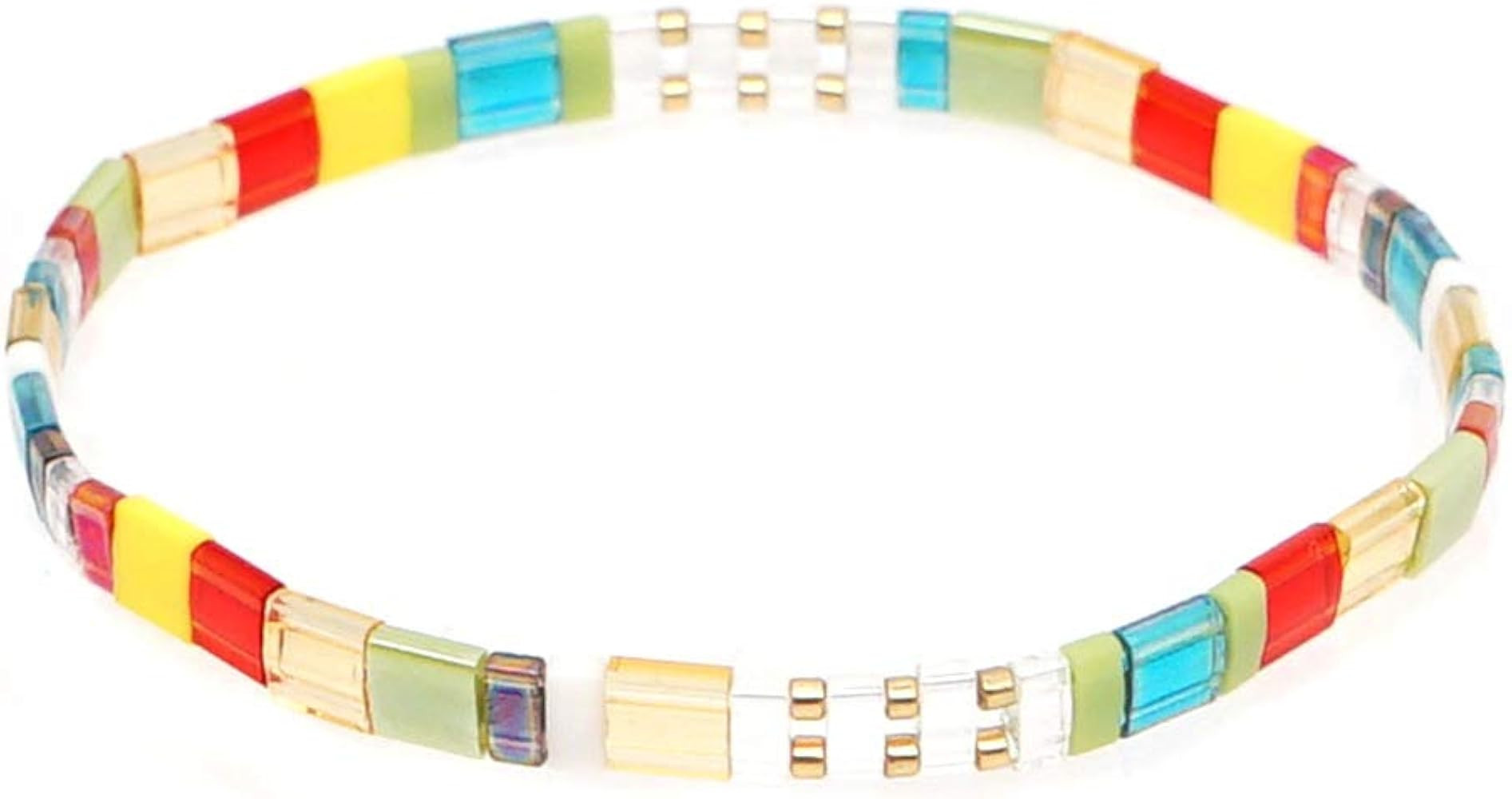 Tile Bracelet Multicolor Bohemian Style Japan Miyuki bead Elastic Bracelet for Women Girls | Amazon (US)