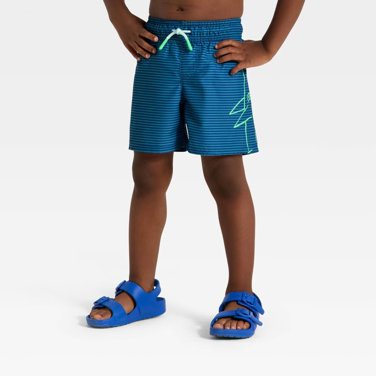 Toddler Boys' Striped Shark Swim Trunks - Cat & Jack™ Navy Blue | Target