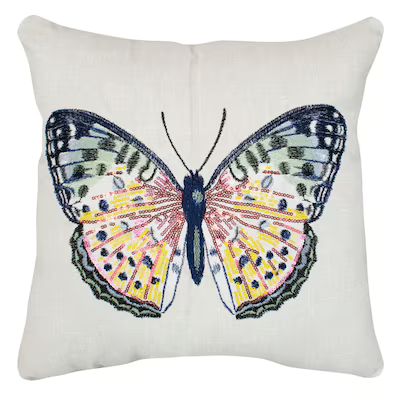 allen + roth Butterfly Garden Vintage Graphic Print Off White Square Throw Pillow | Lowe's