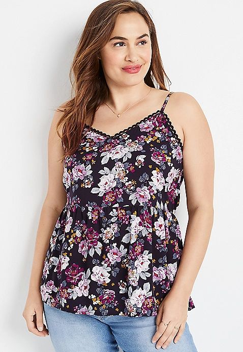 Plus Size Black Floral Peplum Tank Top | Maurices