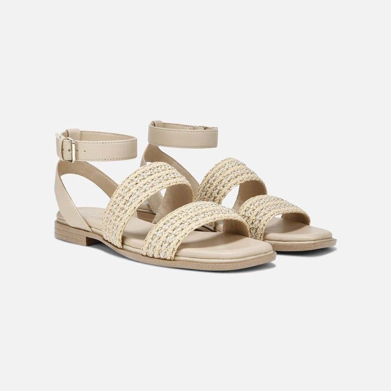 Naturalizer Gana Strappy Sandals, Coastal Tan Faux Straw Fabric, 10.0M Open Toe, Ankle Strap | Naturalizer