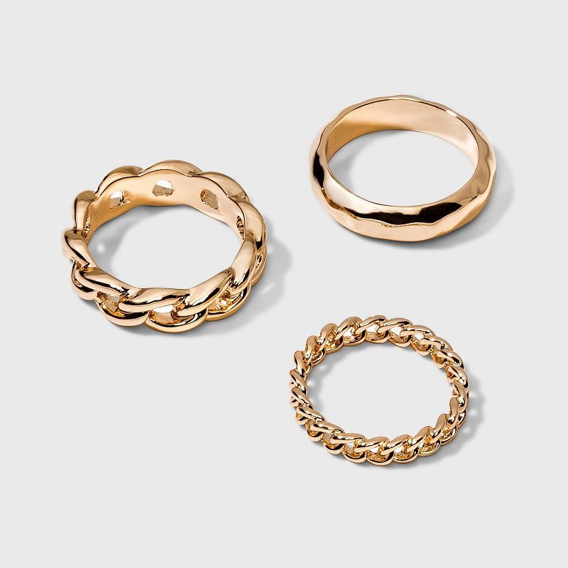 Smooth Band and Ball Ring Set 3pc - A New Day™ Gold | Target