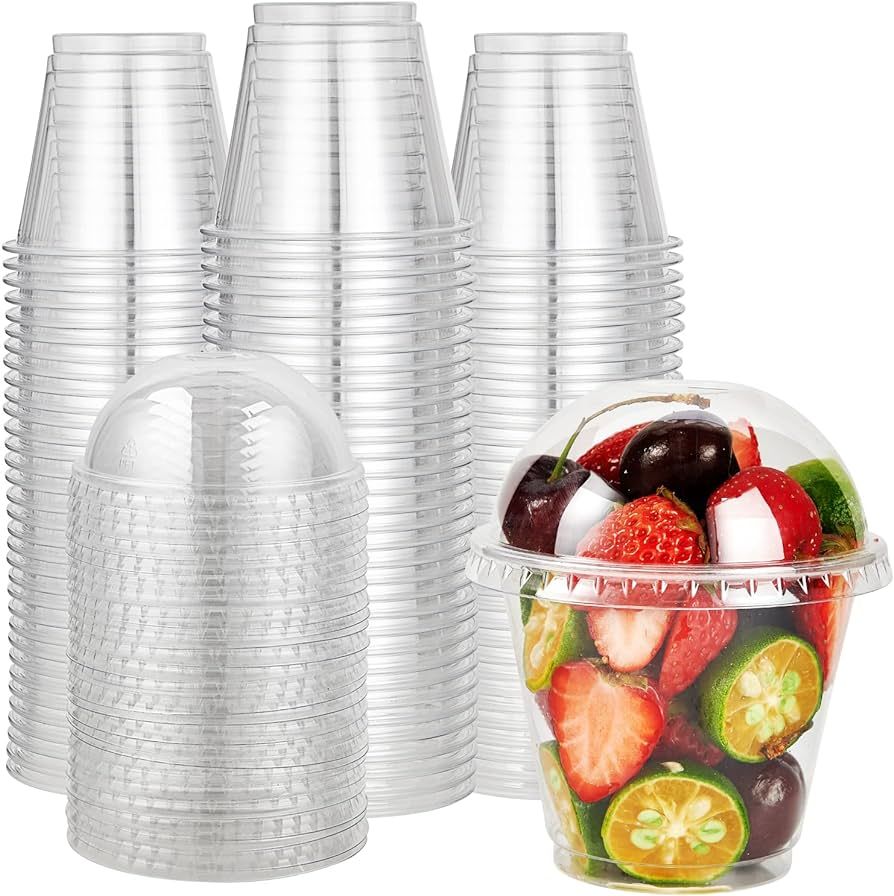 Lilymicky [200 PACK] 9oz Clear Plastic Cups With Dome Lids, Crystal PET Dessert Cups, Cold Party ... | Amazon (US)