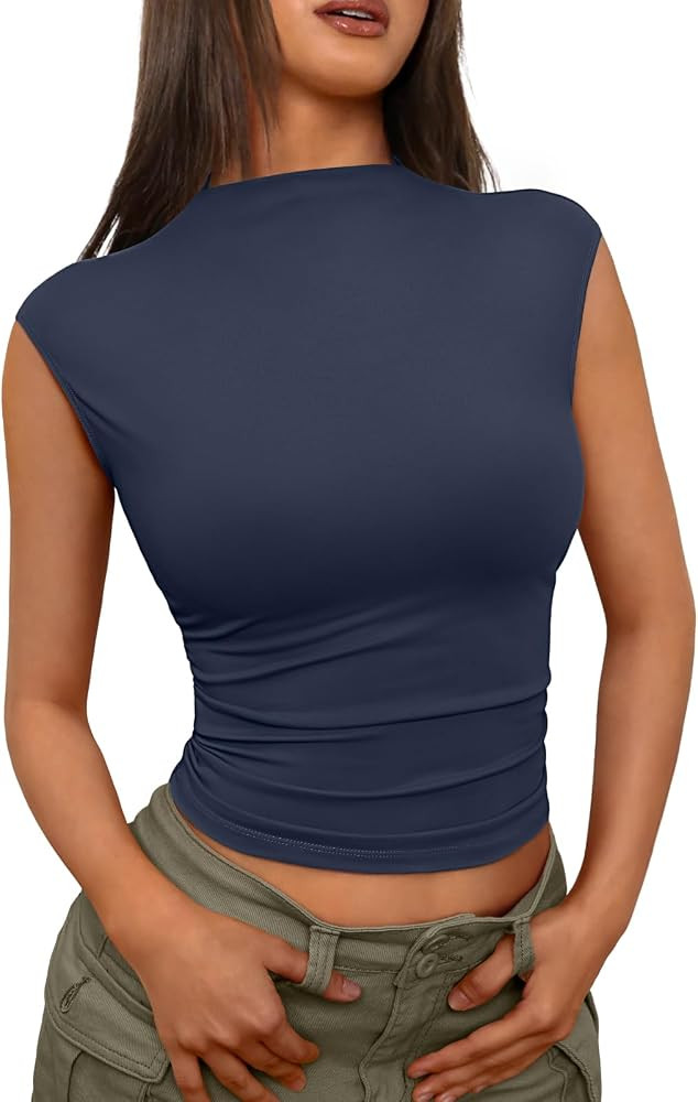 Trendy Queen Women's Going Out Basic Tank Tops Mock Neck Fitted Shirts | Amazon (US)