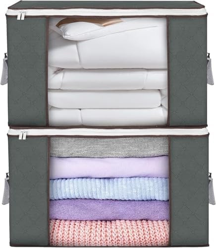 Large Storage Bags, 2 Pack Clothes Storage Bins Foldable Closet Organizers Storage Containers wit... | Amazon (US)