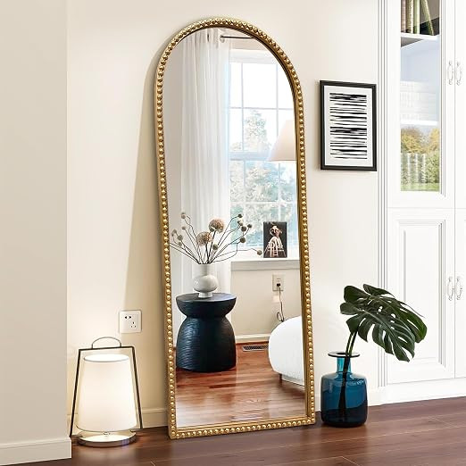 Vintage Full Length Wall Mirror, Large Gold Arch Floor Mirror 20"X53" with Antique Beaded Metal F... | Amazon (US)