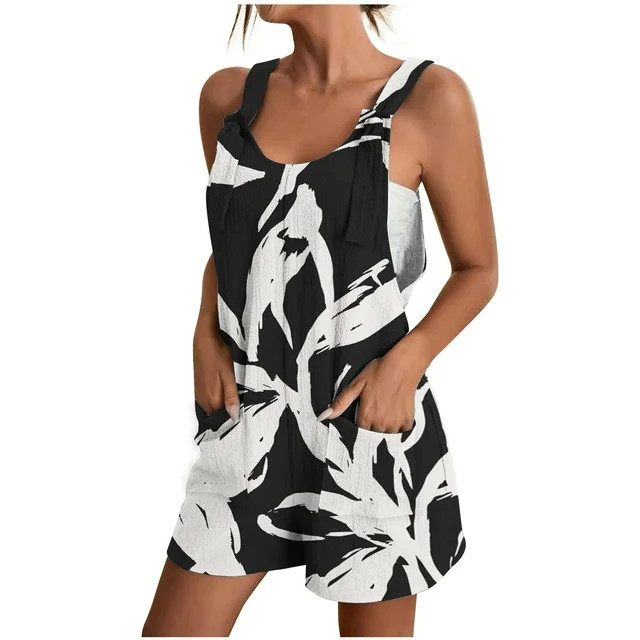 Summer Floral Printed Romper for Womens Casual Sleeveless Rompers Loose Adjustable Strap Shorts J... | Walmart (US)