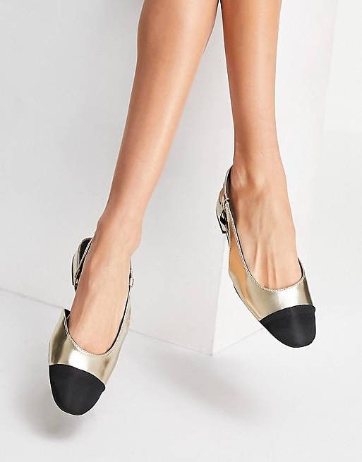 slingback ballet flats in gold and black | Holiday Outfit | Holiday Accessories | Christmas  | ASOS (Global)