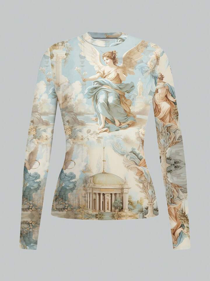 cha5rlie Artist Renaissance, Angel, Medieval Casual Simple Knit T-Shirt, Suitable For All Seasons... | SHEIN