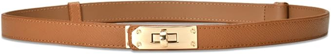 LumiSyne Women Skinny Leather Belt Classic Solid Color Alloy Turn Lock Ladies Adjustable Leather ... | Amazon (UK)