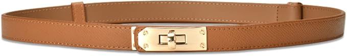 LumiSyne Women Skinny Leather Belt Classic Solid Color Alloy Turn Lock Ladies Adjustable Leather ... | Amazon (UK)