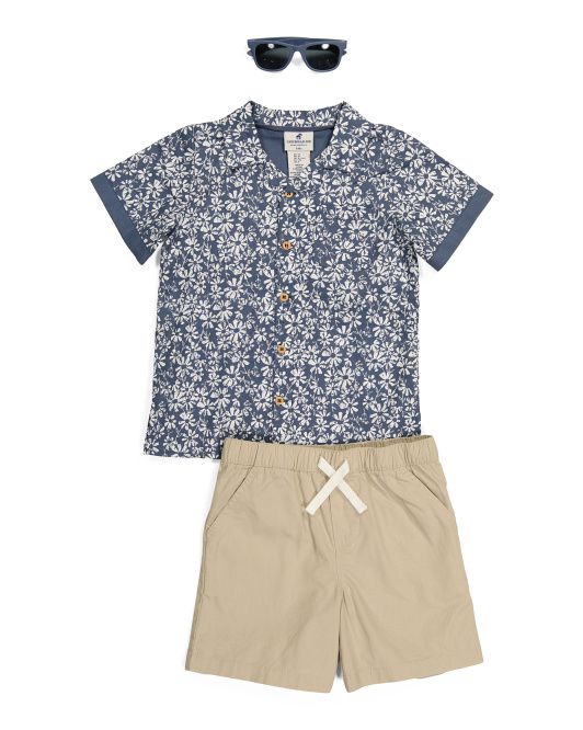 Boy Floral Woven Shirt And Shorts Set With Sunglasses | TJ Maxx
