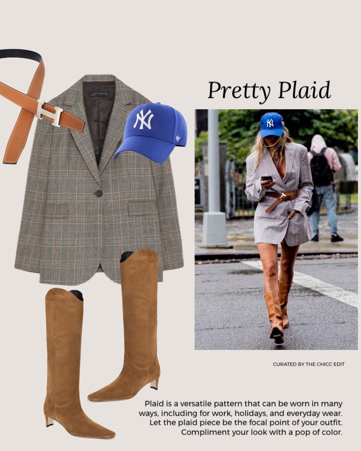 Shop the edit ✍🏻 

#baseballcap #kneehighboots #belt #plaidblazer #ootd dupe 