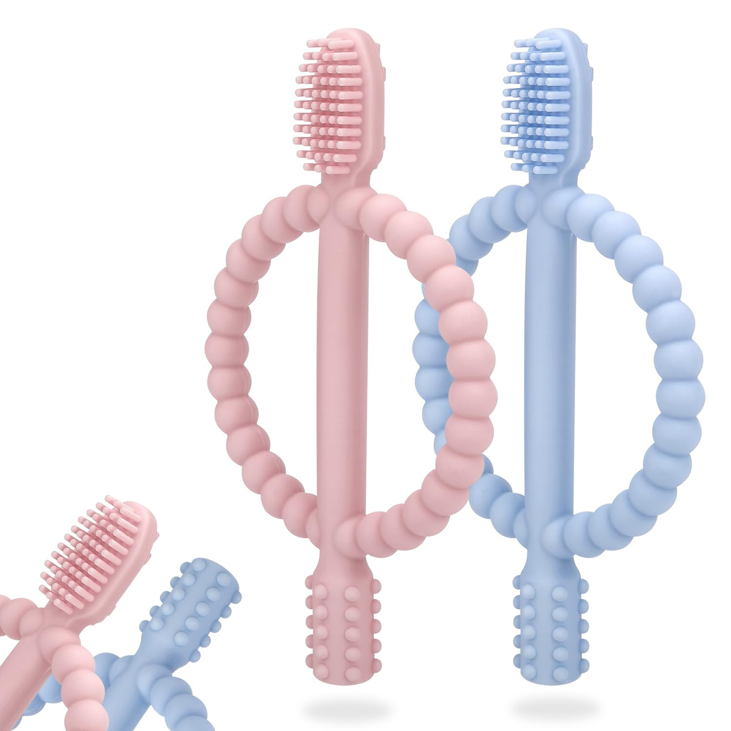 Baby Teething Toys with Easy-Hold Handle, Silicone Infant Toothbrush, Textured On Both Sides Help... | Amazon (US)