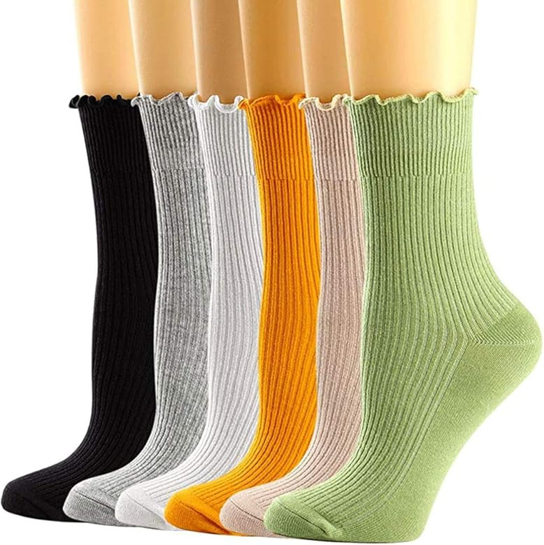 Mcool Mary Womens Socks, Ruffle Turn-Cuff Casual Ankle Socks Warm Knit Cotton Lettuce Crew Frilly... | Amazon (US)