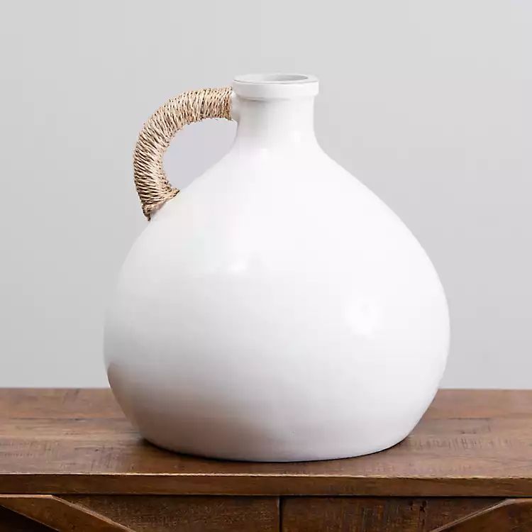 Short White Jug Vase with Rope Handle | Kirkland's Home