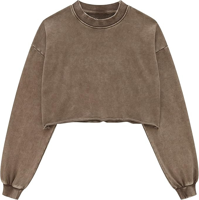 Hixiaohe Womens Cropped Sweatshirts Vintage Long Sleeve Pullover Tops Acid Wash Sweatshirt Hoodie... | Amazon (US)