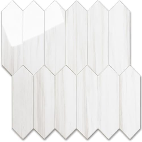 Vamos Tile Glossy Dolomite White Backsplash Tile Peel and Stick, 12.8 x 12.8 Inch 10 Sheets Long ... | Amazon (US)
