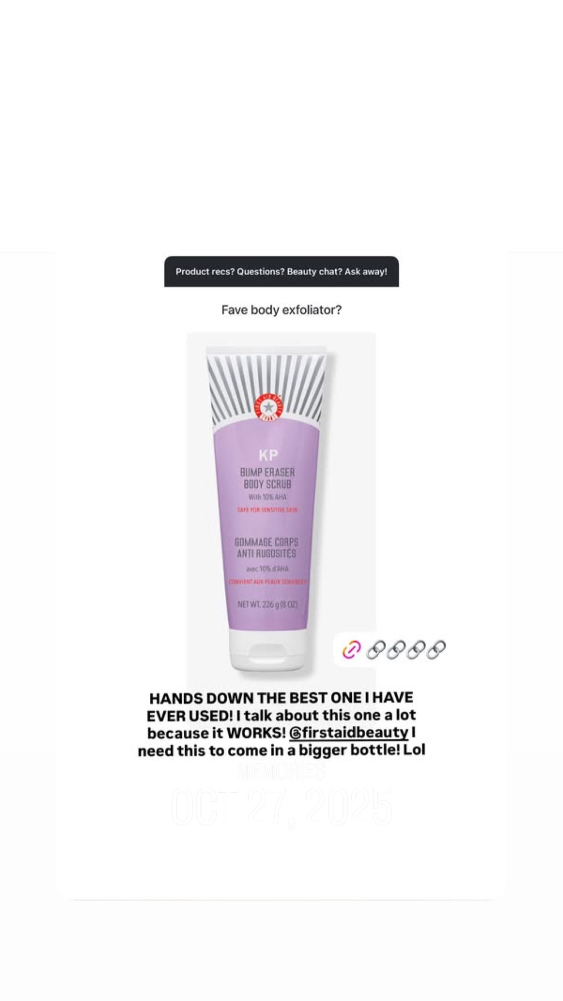 First aid beauty KP bump eraser body scrub 

#LTKBeauty #LTKGiftGuide