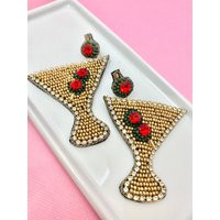 Gold Martini Beaded Earrings, Drink Statement, Alcohol Martini, Happy Hour, Girls Weekend, Bachelore | Etsy (US)