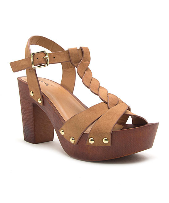 Qupid Women's Sandals TAN - Tan Beekler Braided T-Strap Platform Sandal - Women | Zulily