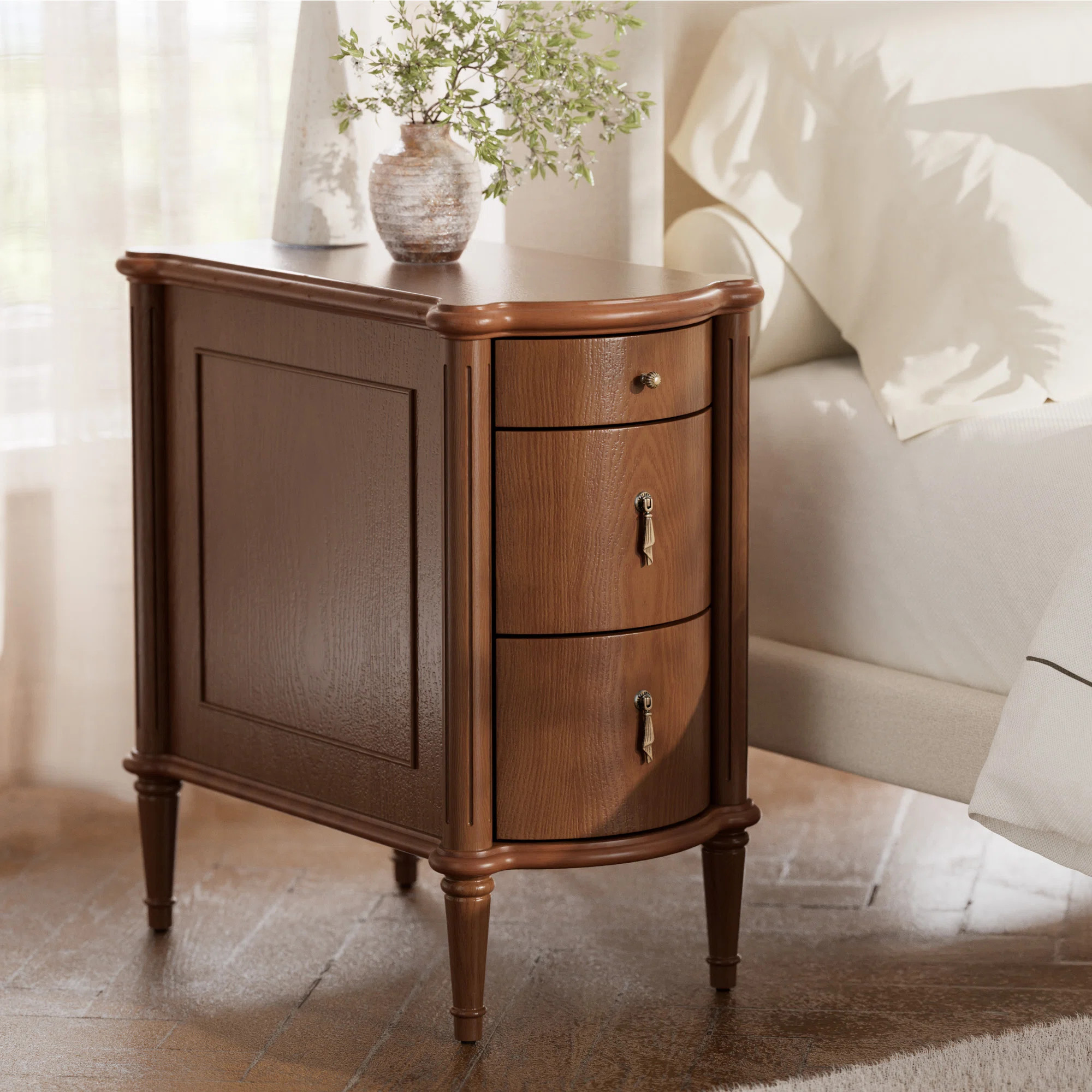 STO'sense Nightstand W/Charging Station & 3 Drawers, Pre-Assembled, Vintage Side Table W/Antique-... | Wayfair North America