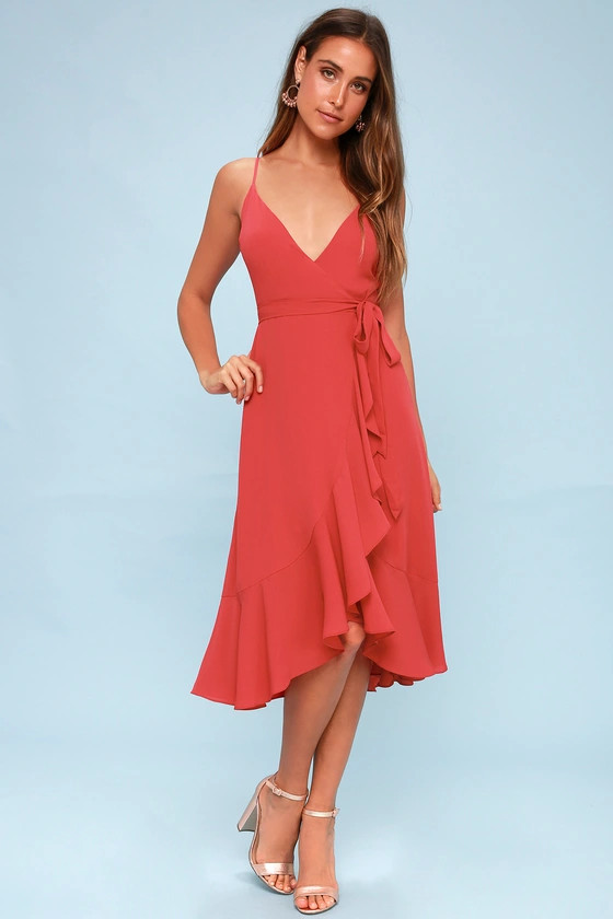 Manhattan Moment Berry Pink Ruffled Midi Wrap Dress | Lulus (US)
