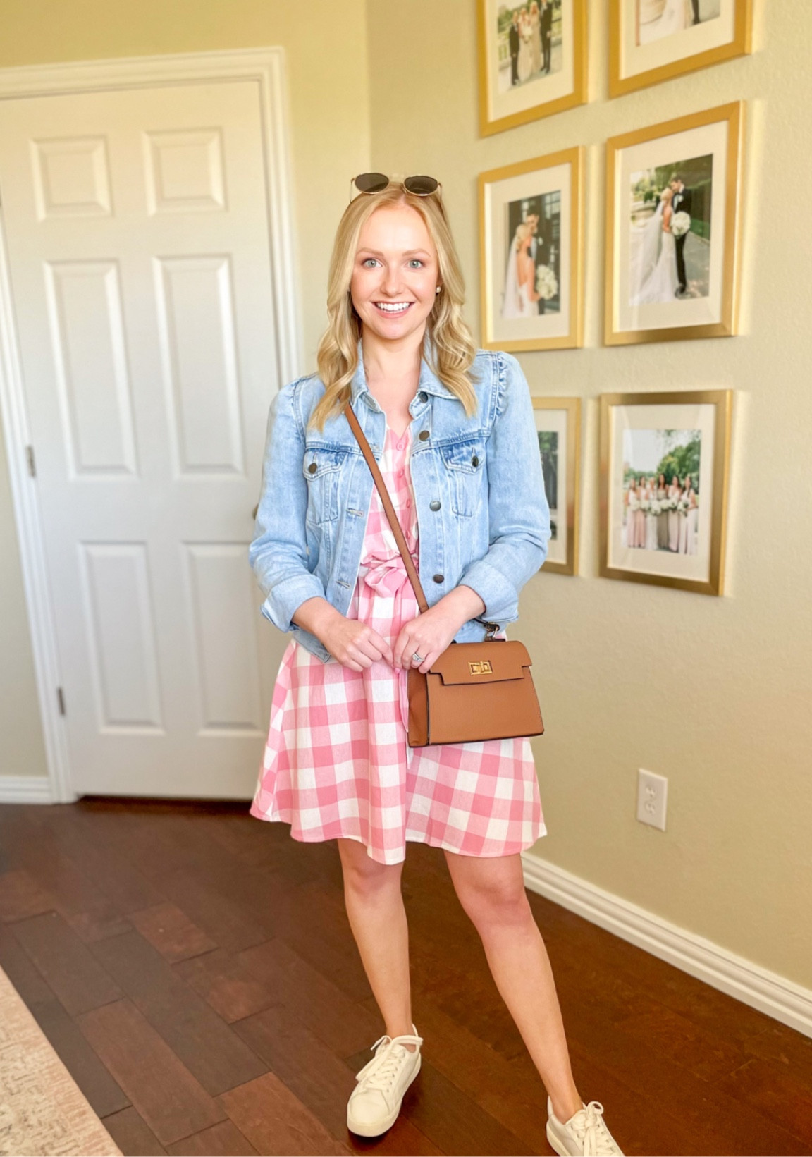 Wearing a S in dress and denim jacket | spring outfit, gingham dress, pink dress, spring dress, casual outfit 

#LTKFind #LTKstyletip #LTKSeasonal