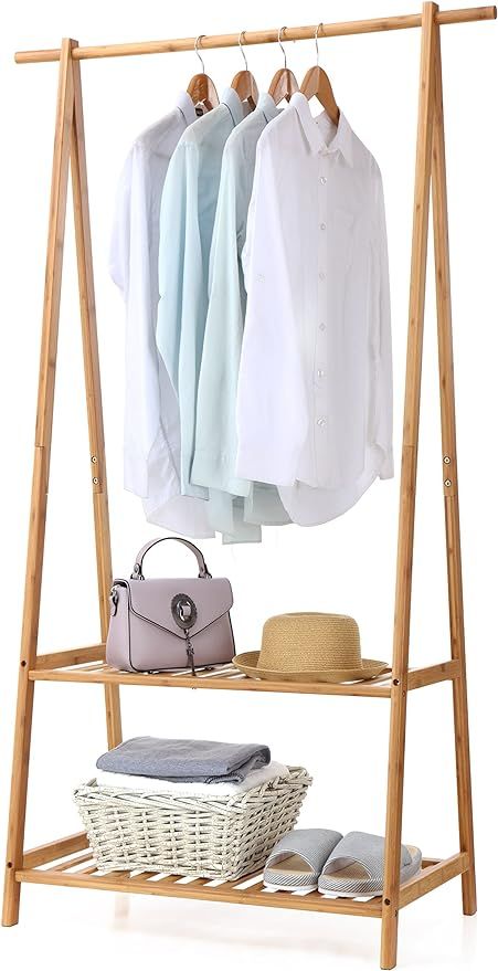 Finnhomy Bamboo Clothes Rack Portable Extra Large Garment Rack 2-Tire Storage Box Shelves For Ent... | Amazon (US)
