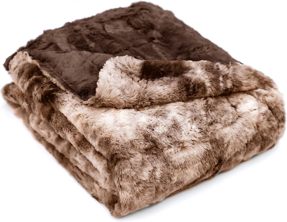 WOLF CREEK BLANKET Doublesoft - Oversized Faux Fur Throw Blanket, 60"x 80" Brown & Tan Soft Fuzzy... | Amazon (US)