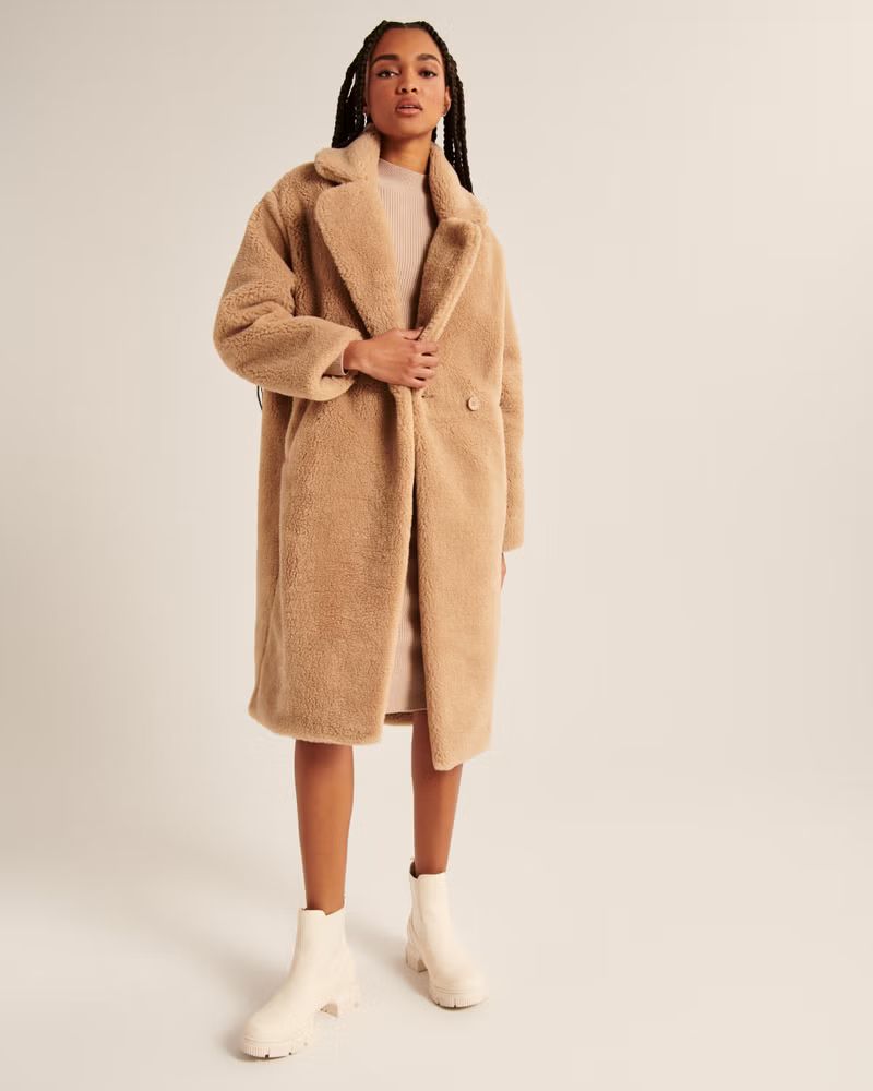 Oversized Long-Length Sherpa Teddy Coat | Abercrombie & Fitch (US)