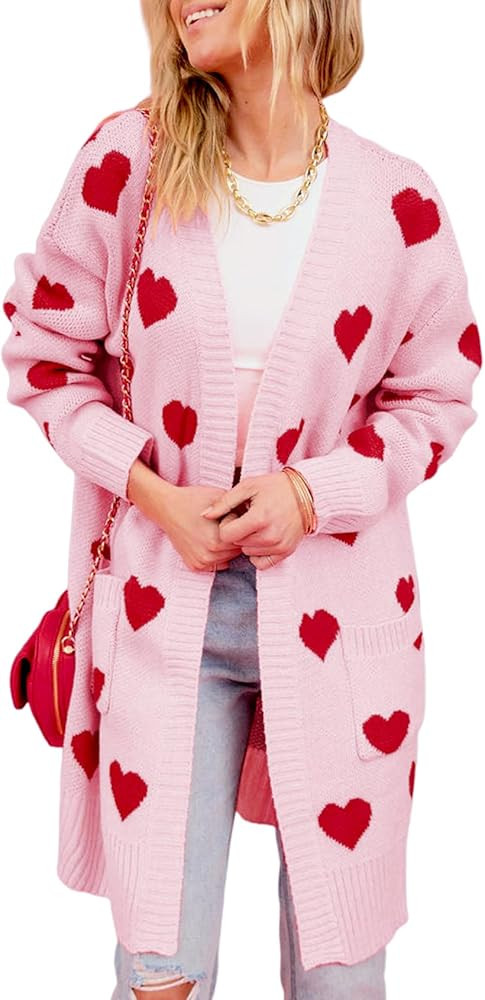 Yimoon Cardigan Sweater for Women Love Heart Open Front Long Cardigan Oversized Knit Sweater Outw... | Amazon (US)