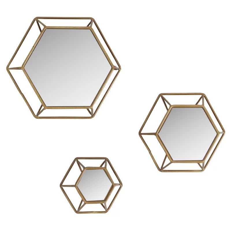 Yahoue 3 Piece Hexagonal Wall Mirror Set | Wayfair North America