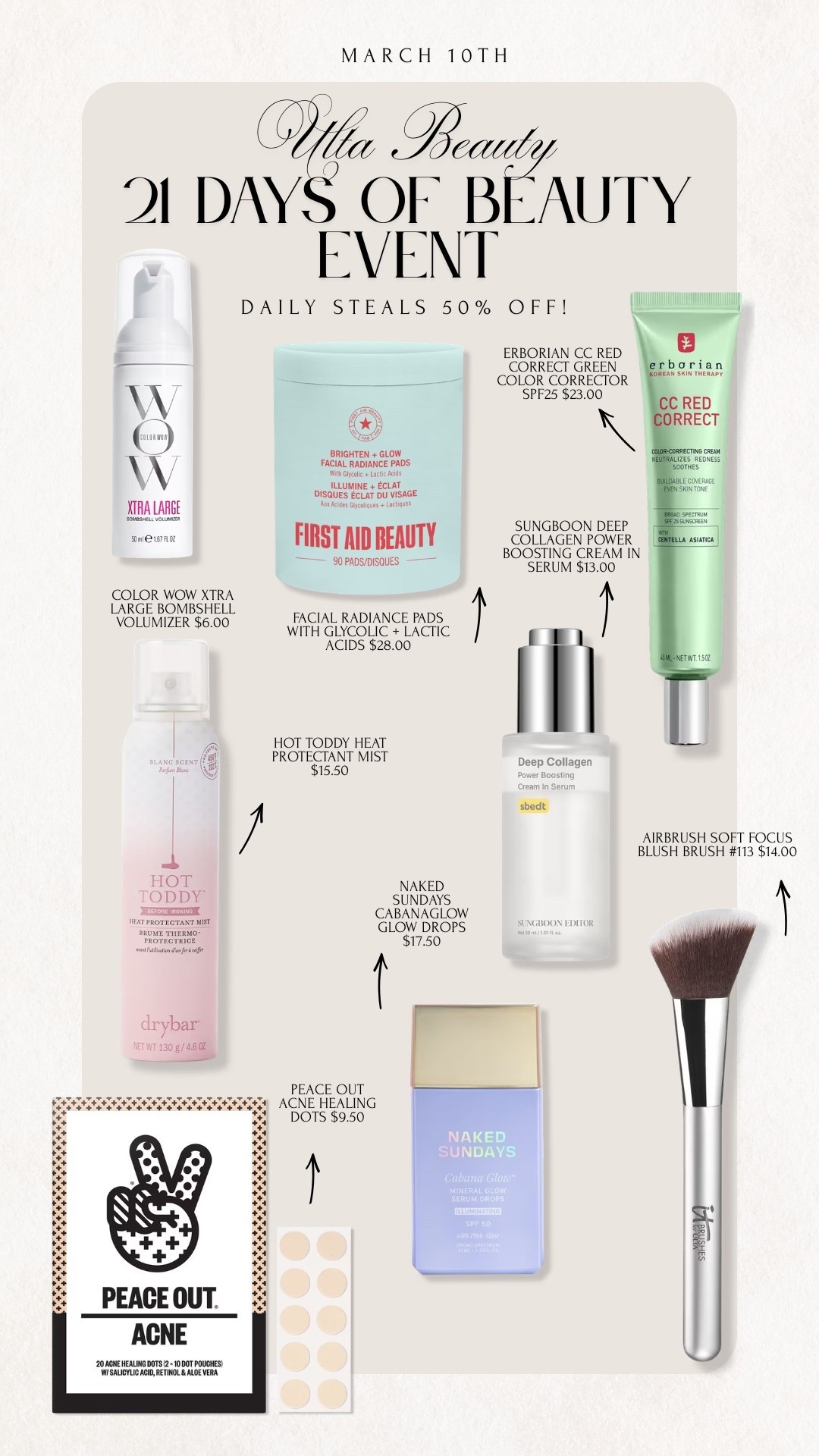 Ulta Beauty 21 days of Beauty Event is happening right now under 3/26! Get 50% off of daily steals! 

Ulta Beauty, Sale Alert, 21 DOB, 21 Days of Beauty, 21 Days of Beauty Event, Beauty, Makeup, Skincare, Haircare, Sale, Emily Ann Gemma

#LTKSpringSale #LTKBeauty #LTKSaleAlert