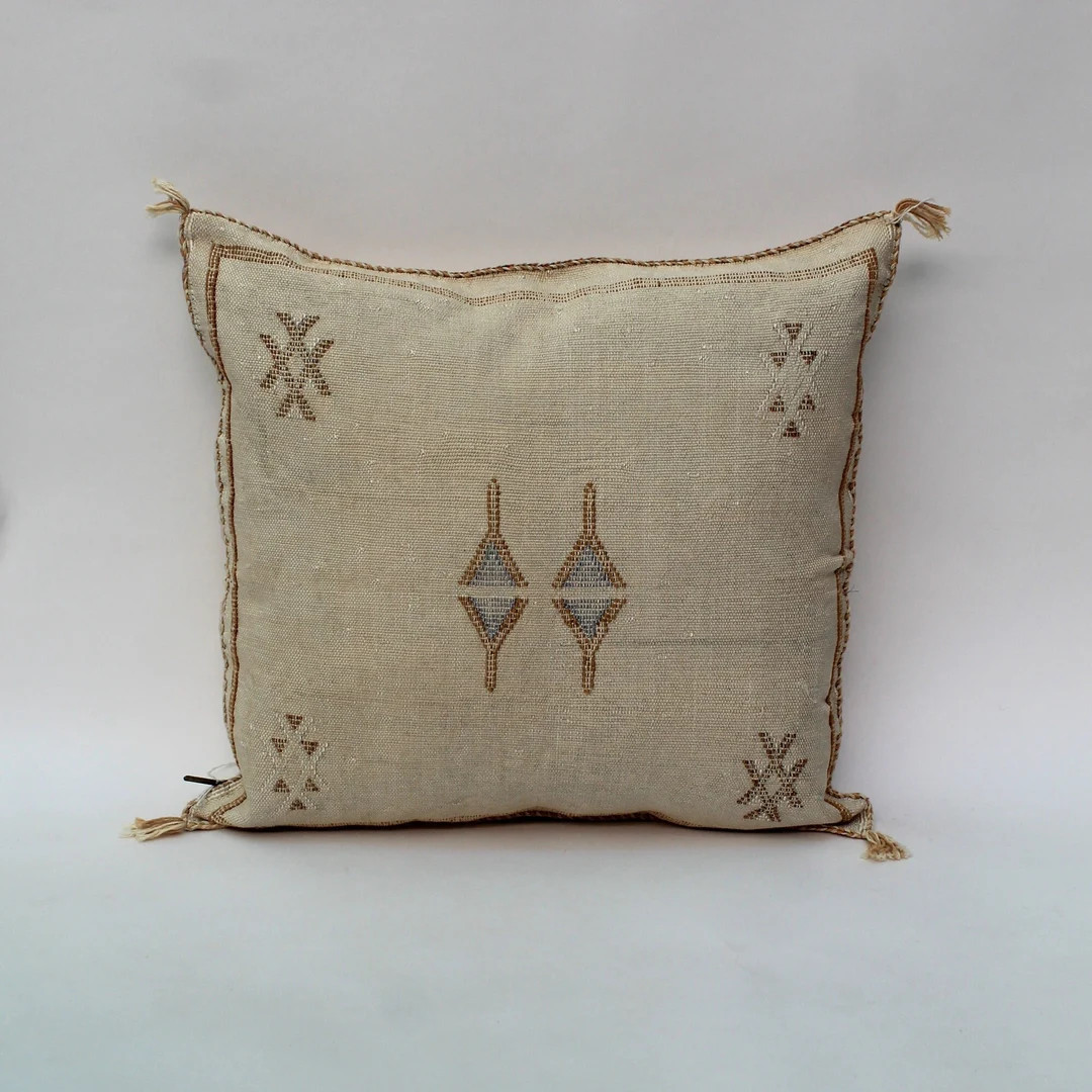 Beige Moroccan Cactus Silk Pillow ALL SIZES - Etsy | Etsy (US)